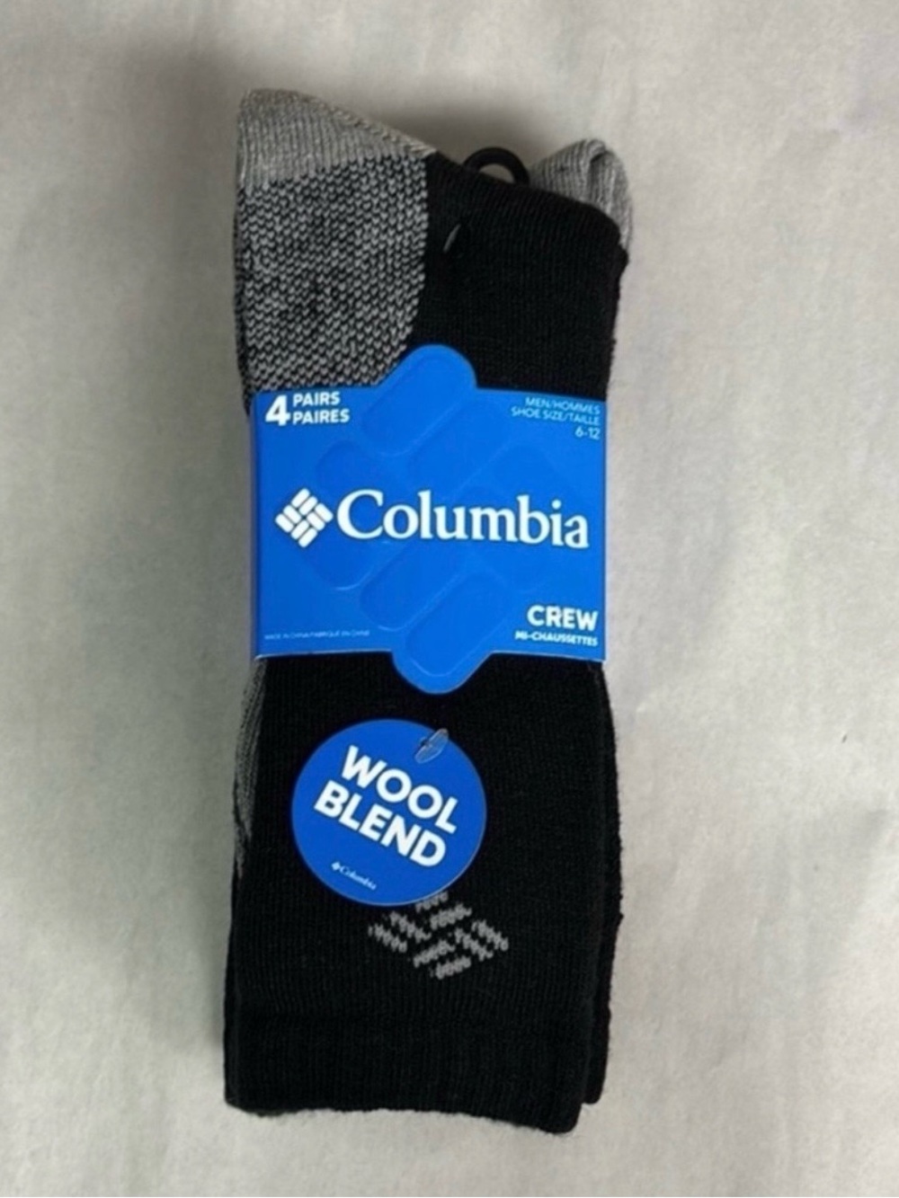 New Columbia Socks Men’s 4 Pairs Black & Gray Wool Blend Crew Sock Casual Active
